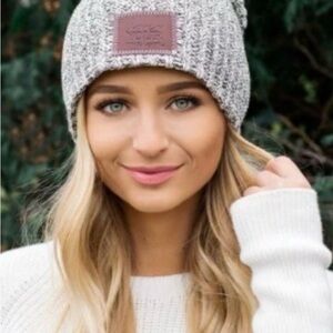 Love Your Melon Black and White Knit Beanie with Brown Patch